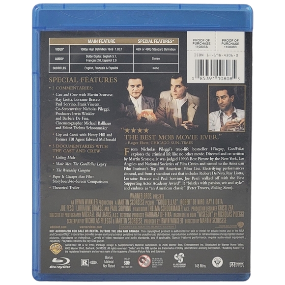 Robert De Niro GoodFellas Blu-Ray Disc - Warner Bros 2006 - Picture 3 of 3